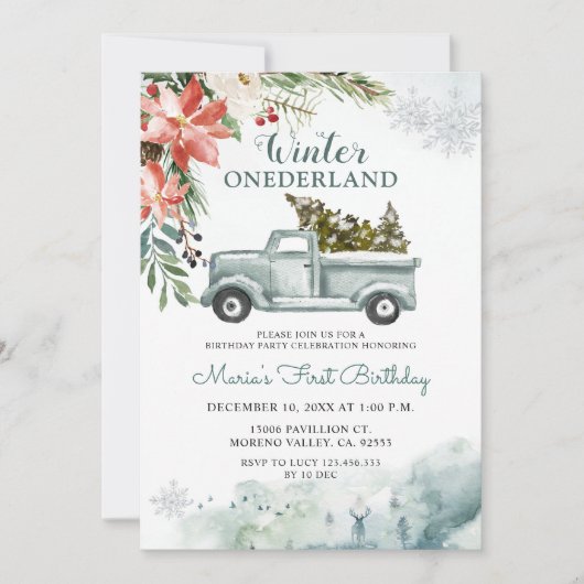 冬の1素朴ダーランド誕生日パーティーの招待 招待状 (正面)