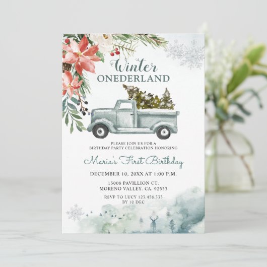 冬の1素朴ダーランド誕生日パーティーの招待 招待状 (スタンド正面)