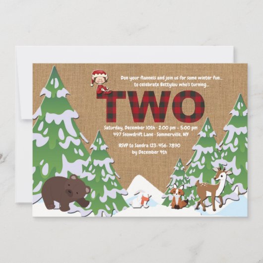 冬の2歳の誕生日パーティーの招待 招待状 (正面)