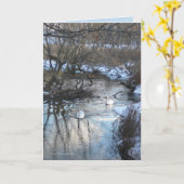 冬の2羽の白鳥 カード (黄色い花)