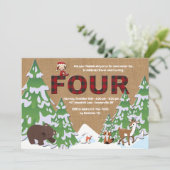 冬の4人の誕生日パーティーへの招待 招待状 (スタンド正面)