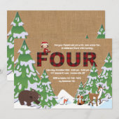 冬の4人の誕生日パーティーへの招待 招待状 (正面/裏面)