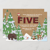 冬の5人の誕生日パーティーへの招待 招待状 (正面/裏面)