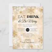 冬の「飲食べみ物」金ゴールドホリデークリスマスパーティー 招待状 (正面)
