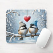 冬の《鳥》アメリカゴガラと赤いハート マウスパッド (マウス)