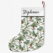 冬の《鳥》アメリカゴガラウッドランドウォーターカラークリスマス スモールクリスマスストッキング (裏面)