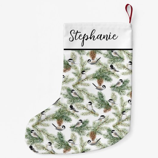 冬の《鳥》アメリカゴガラウッドランドウォーターカラークリスマス スモールクリスマスストッキング (裏面)