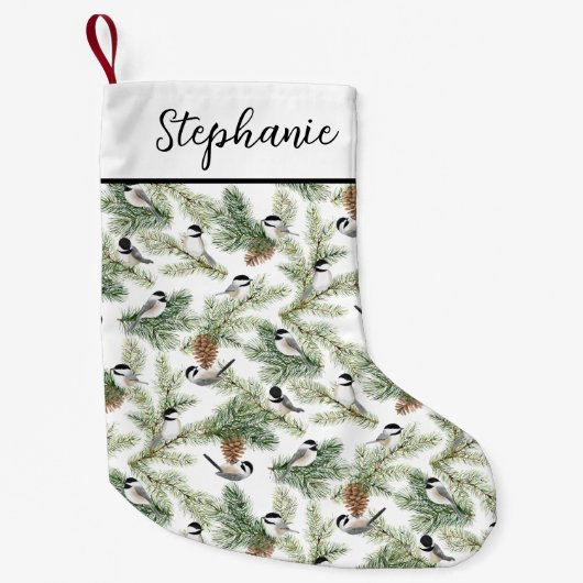 冬の《鳥》アメリカゴガラウッドランドウォーターカラークリスマス スモールクリスマスストッキング (正面)