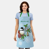 冬の《鳥》アメリカゴガラクリスマス エプロン (着用した状態)