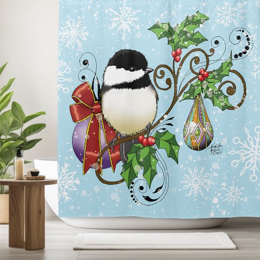 冬の《鳥》アメリカゴガラクリスマス シャワーカーテン
