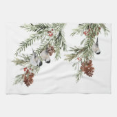 冬の《鳥》アメリカゴガラグリーンスプルチェツリーコーンベリー キッチンタオル (横)