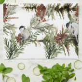 冬の《鳥》アメリカゴガラスプルチェツリーウッドランドホリデー キッチンタオル (折り畳み)