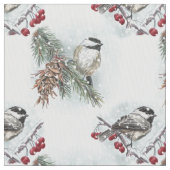 冬の《鳥》アメリカゴガラ水彩クリスマス ファブリック (クローズアップ)