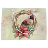 冬の（鳥）ショウジョウコウカンチョウとポインセチア ラージペーパーバッグ (裏面)