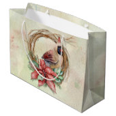 冬の（鳥）ショウジョウコウカンチョウとポインセチア ラージペーパーバッグ (裏面アングル)