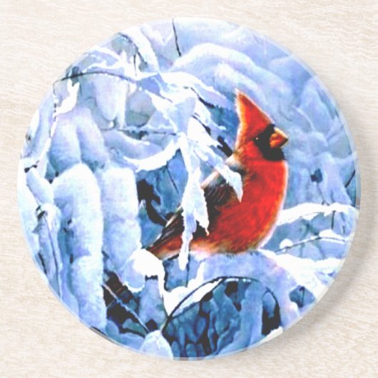 冬の（鳥）ショウジョウコウカンチョウに赤い雪 コースター (正面)