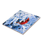 冬の（鳥）ショウジョウコウカンチョウに赤い雪 タイル (側面)