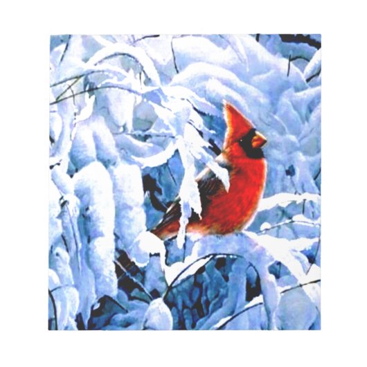 冬の(鳥)ショウジョウコウカンチョウに赤い雪 ノートパッド (正面)