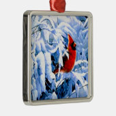 冬の（鳥）ショウジョウコウカンチョウに赤い雪 メタルオーナメント (右)