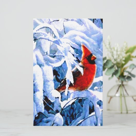 冬の(鳥)ショウジョウコウカンチョウに赤い雪 便箋 (スタンド正面)