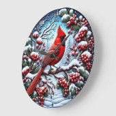 冬の（鳥）ショウジョウコウカンチョウの歌" -フェスティバル自然デコール ラージ壁時計 (傾斜)