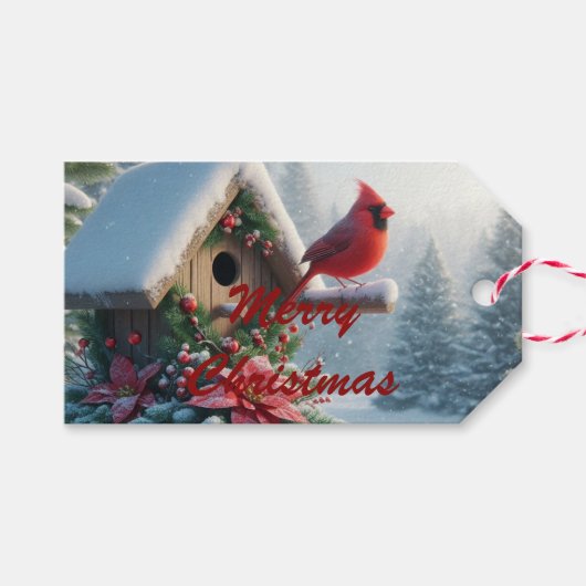 冬の(鳥)ショウジョウコウカンチョウオンフェスティバルバードハウス ギフトタグ (正面(横))