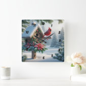 冬の（鳥）ショウジョウコウカンチョウオンフェスティバルバードハウス スクエア壁時計 (ホーム)