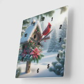 冬の（鳥）ショウジョウコウカンチョウオンフェスティバルバードハウス スクエア壁時計 (傾斜)