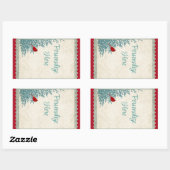 冬の(鳥)ショウジョウコウカンチョウツリーヴィンテージダマスクレッド金ゴールド 長方形シール (シート)