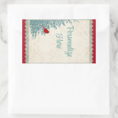 冬の(鳥)ショウジョウコウカンチョウツリーヴィンテージダマスクレッド金ゴールド 長方形シール (バッグ)