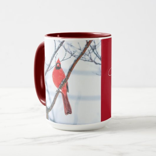 冬の(鳥)ショウジョウコウカンチョウバードウォッチングコーヒーマグ マグカップ (正面左)