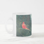 冬の（鳥）ショウジョウコウカンチョウ吹雪の曇りマグエンハンス フロストグラスマグカップ (左)