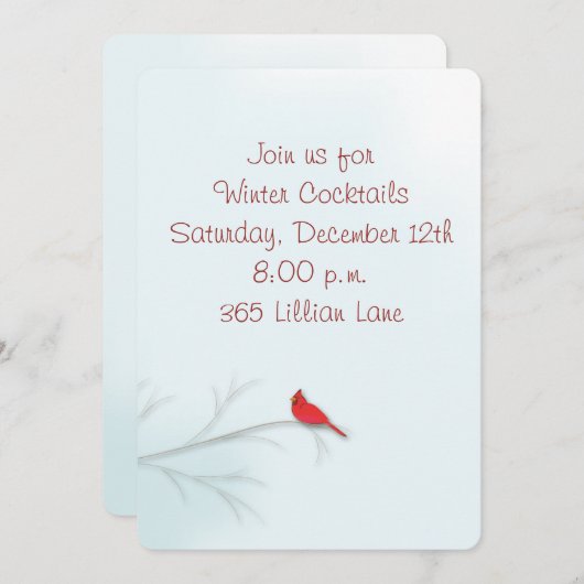 冬の（鳥）ショウジョウコウカンチョウ編集可能招待状カード 招待状 (正面/裏面)