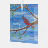 冬の（鳥）ショウジョウコウカンチョウ ガラスオーナメント (正面左)