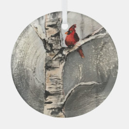 冬の(鳥)ショウジョウコウカンチョウ ガラスオーナメント