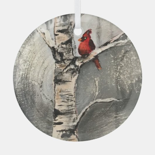 冬の(鳥)ショウジョウコウカンチョウ ガラスオーナメント (正面)
