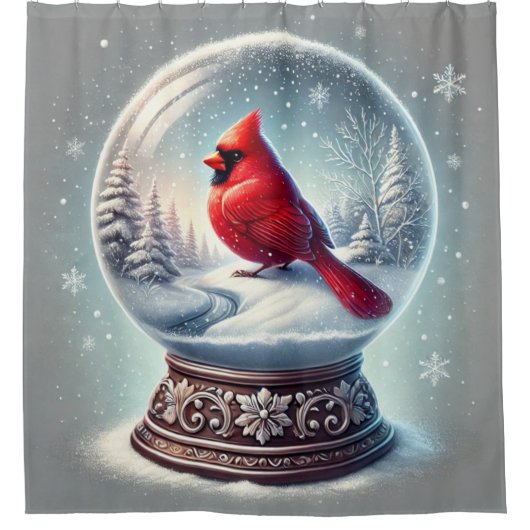 冬の（鳥）ショウジョウコウカンチョウ シャワーカーテン (正面)