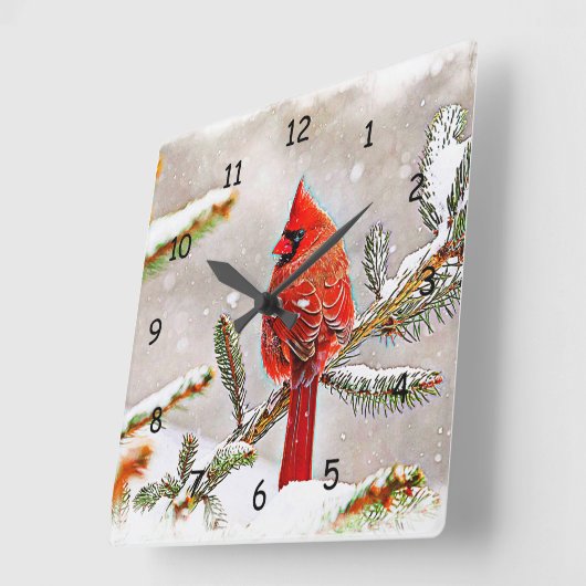 冬の(鳥)ショウジョウコウカンチョウ スクエア壁時計 (傾斜)