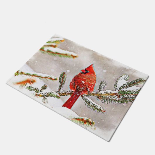 冬の(鳥)ショウジョウコウカンチョウ ドアマット (アングル)