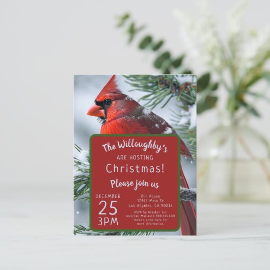 冬の（鳥）ショウジョウコウカンチョウRIPメモリアル結婚クリスマス ポストカード (スタンド正面)