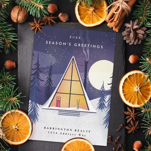 冬のAフレームスキーチャレットのイラスト肖像 シーズンカード