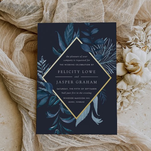 冬のAzure |青い水色の葉結婚の色 箔招待状
