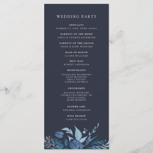 冬のAzure | Blue Botanical 結婚's プログラム (裏面)