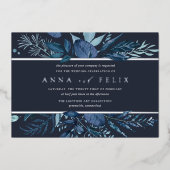 冬のAzure | Blue Botanical 結婚's 箔招待状 (正面)