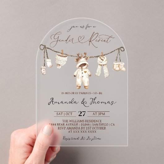 冬のBoho Clotheslineジェンダーの公開 アクリル招待状 (インサイチュ (ポータブル))