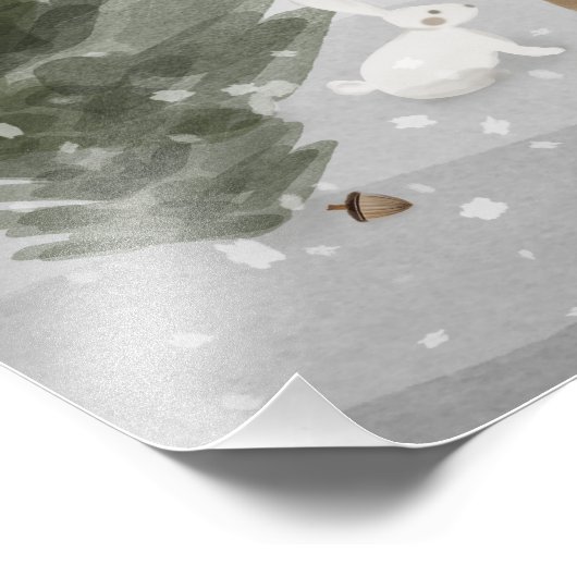 冬のBoho Woodland赤ちゃんシャワーのポスターのサイン フォトプリント (角)