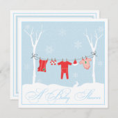 冬のClotheslineのベビーシャワーの招待状 招待状 (正面/裏面)