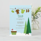 冬のClotheslineのベビーシャワーの招待 招待状 (スタンド正面)