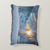 冬のforest湖上の日没 アクセントクッション (裏面(縦))