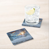 冬のforest湖上の日没 スクエアペーパーコースター (インサイチュ)